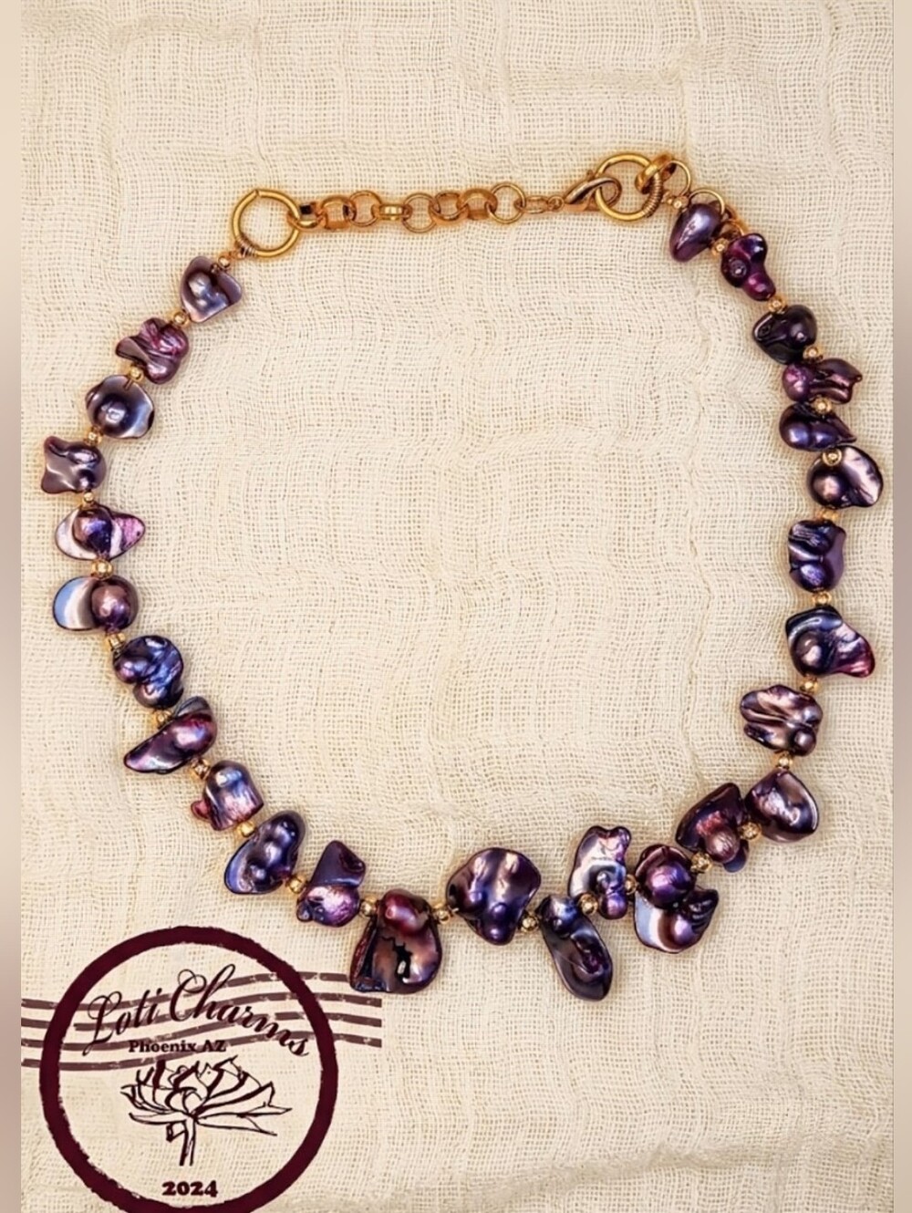 Flower Petal Keishi  Pearls In Orchid Purple To Pink Necklace In Gold Plated